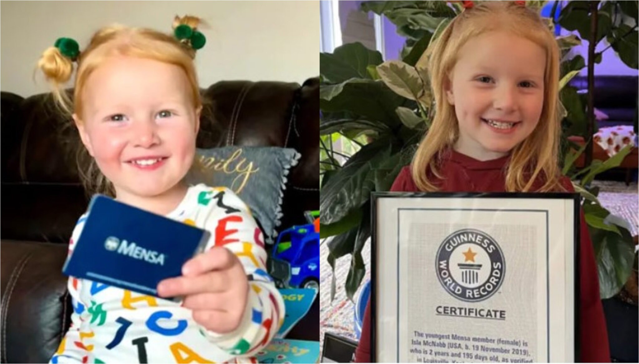 Ayla është një mrekulli  Një vajzë dyvjeçare nga Kentaki u bë anëtarja më e re e Mensa s për femra dhe arriti një Rekord Botëror Guinness 