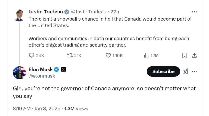 Vajzë, ti nuk je më guvernator i Kanadasë, kështu që nuk ka rëndësi çfarë thua, u përgjigj Musk kryeministrit kanadez Justin Trudeau