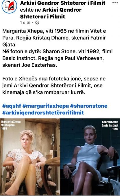 Arkivi i filmit publikon foton e panjohur të Margarita Xhepës: Njëlloj si Sharon Stone te “Basic Instinct”