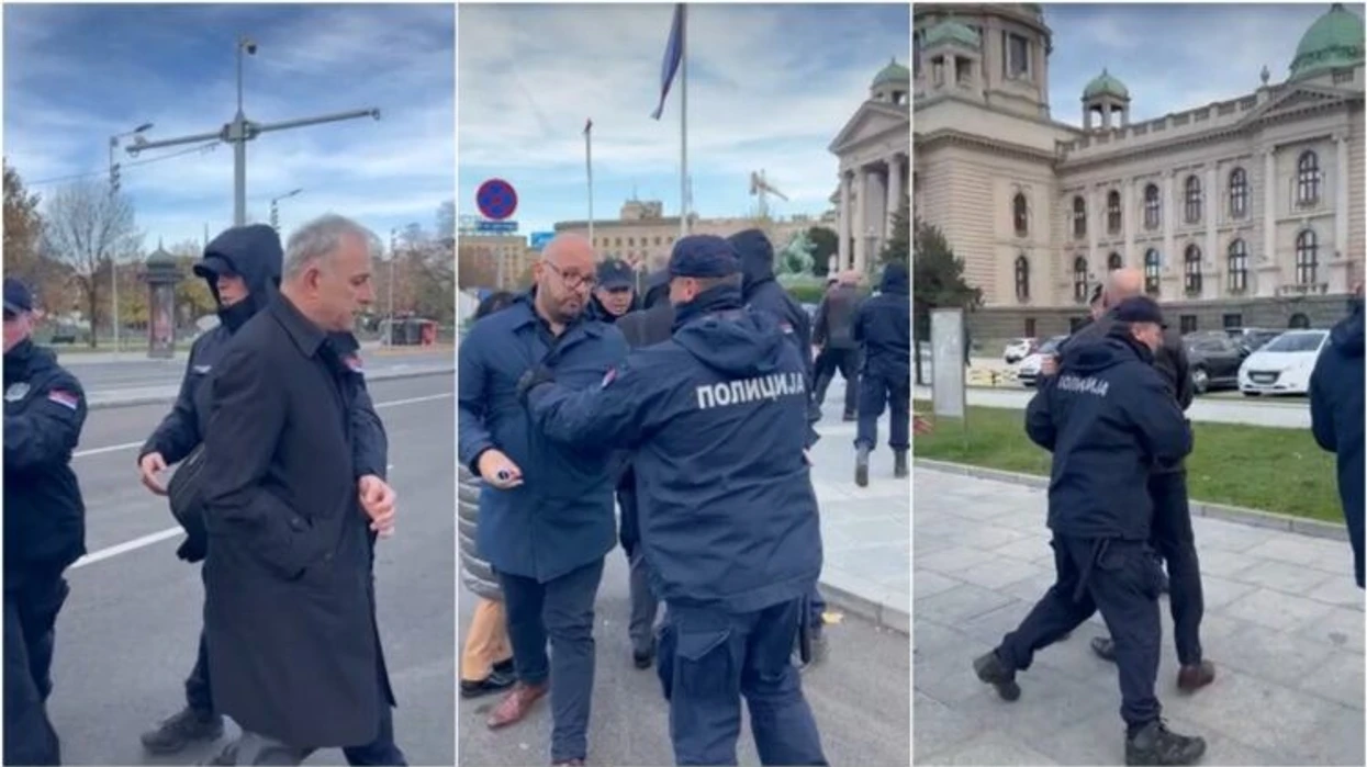 Policia përplaset me deputetët e opozitës në Serbi   nuk i lejojnë të hyjnë në parlament