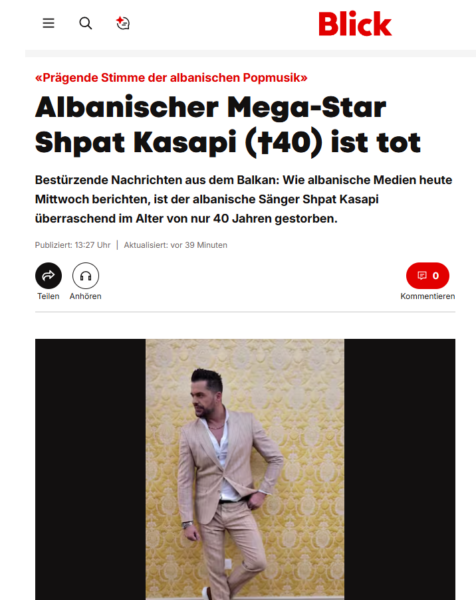 “Superylli shqiptar”, çka shkruajtën dje mediat zvicerane dhe italiane për vdekjen e Shpat Kasapit