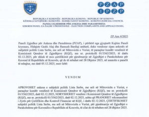 Kosovë/ PZAP rrëzon vendimin e KQZ-së, certifikon Listën Serbe për të marrë pjesë në zgjedhjet e 28 dhjetorit