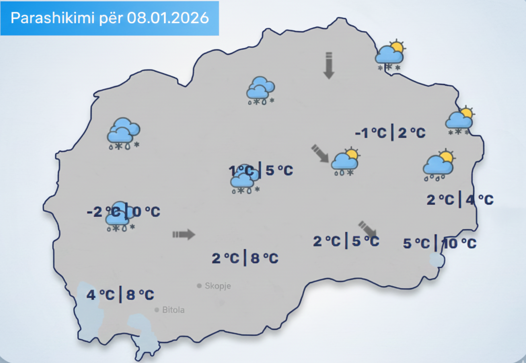 MOTI / Reshje shiu e dëbore dhe erë e fortë, veçanërisht në zonat më të larta