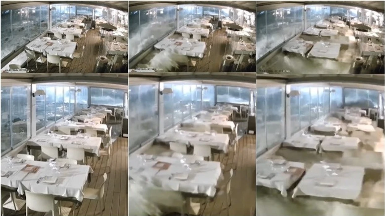 Momenti kur stuhia përmbyt restorantin buzë detit ndërsa cikloni godet Siçilinë
