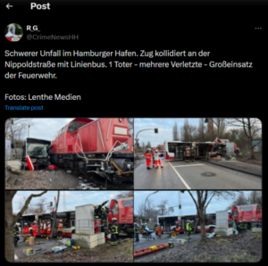 Treni përplaset me autobusin në Hamburg, një i vdekur dhe dhjetë të plagosur