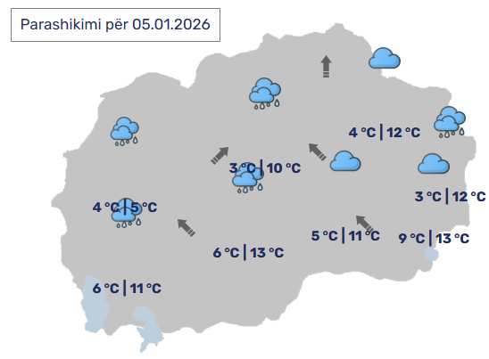 Parashikimi i motit për sot: Pjesërisht me vranësira dhe reshje lokale shiu të herëpashershme