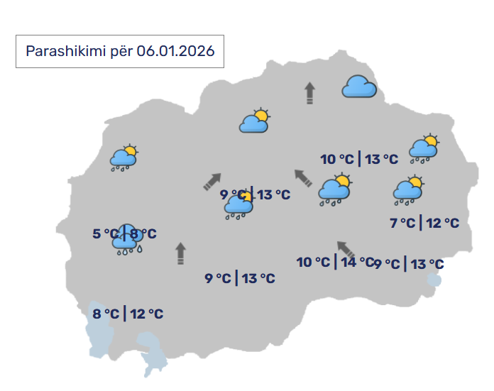 MOTI / Pjesërisht me vranësira dhe shira lokal, – erë mesatare, herë pas here