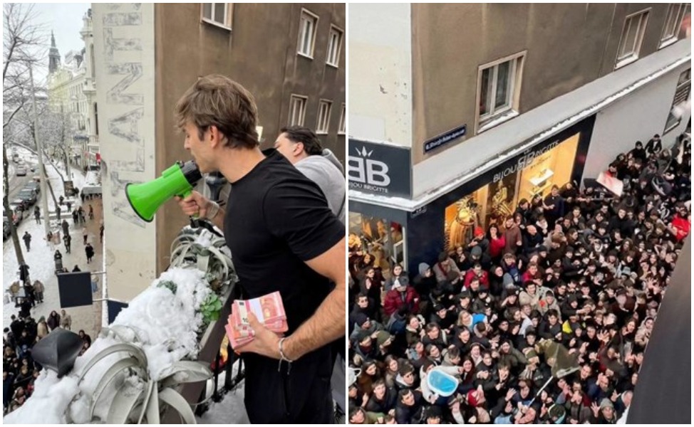 Influencueri hodhi 10 000 euro nga një ballkon në rrugët e Vjenës  qindra njerëz u përpoqën t i kapnin kartëmonedhat