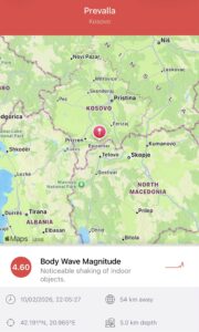 Epiqendra e tërmetit 4.6 shkallësh ishte në Prevallë, dridhjet u ndjenë edhe në Maqedoninë e Veriut