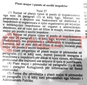 Neni 27, Ligji për Mbikëqyrje Inspektuese