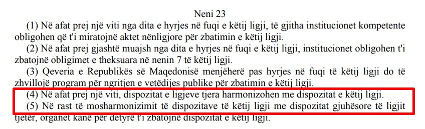 Neni 23 i Ligjit për Përdorimin e Gjuhëve